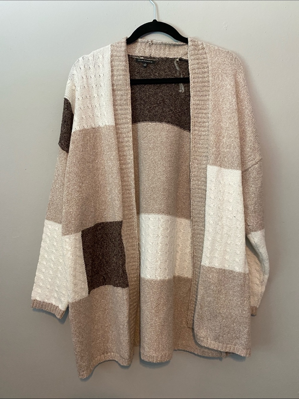 Staccato Neutral Block-Stripe Open Cardigan - Cream, Beige & Brown